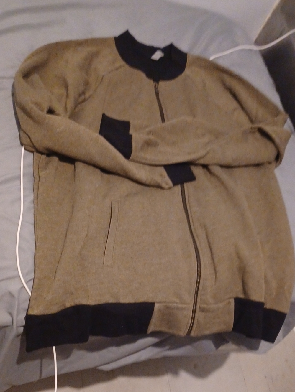 Next Level Apparel Olive Zip-Up Cardigan with Black Accents